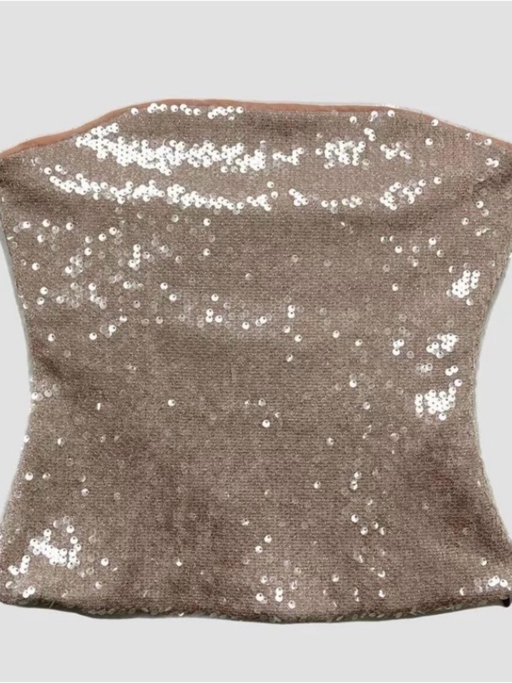 Zara Sequin Strapless Sequin Top Champagne Side Zip Size XL NWT Clubwear Party